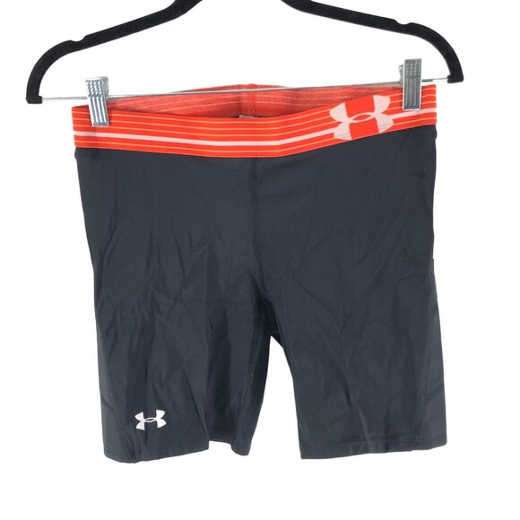 Under Armour Womens Strike Zone Slider Shorts Padded Black Orange M - Picture 1 of 3